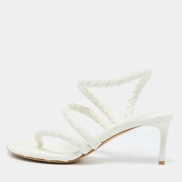 Pre Owned Bottega Veneta White Leather Leaf Sandals Size 40