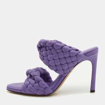 Pre Owned Bottega Veneta Purple Woven Leather Slide Sandals Size 38