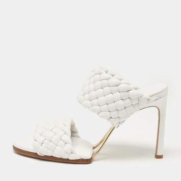 Pre Owned Bottega Veneta White Intrecciato Leather Lido Slide Sandals Size 38