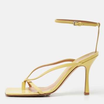 Pre Owned Bottega Veneta Green Leather Stretch Ankle Strap Sandals Size 40