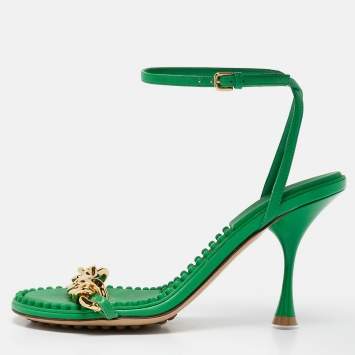 Pre Owned Bottega Veneta Green Leather Dot Embellished Leather Sandals Size 36