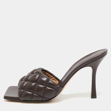 Pre Owned Bottega Veneta Brown Padded Leather Lido Slide Sandals Size 41