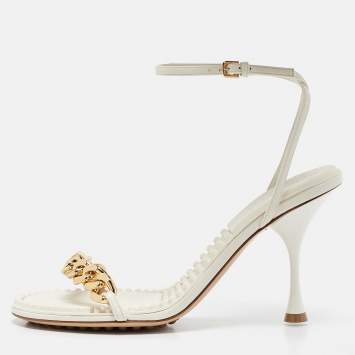 Pre Owned Bottega Veneta White Leather Dot Ankle Strap Sandals Size 38
