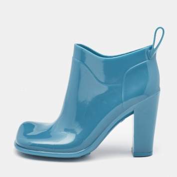 Pre Owned Bottega Veneta Blue Rubber Ankle Boots Size 37