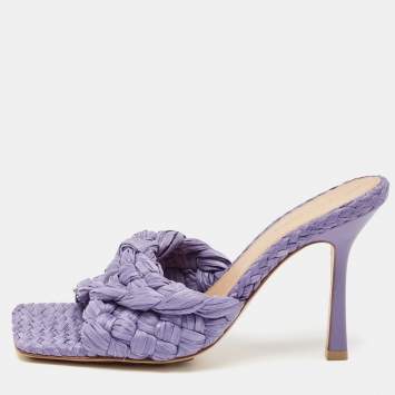 Pre Owned Bottega Veneta Purple Raffia Lido Slide Sandals Size 37