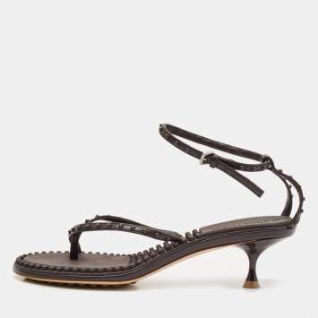 Pre Owned Bottega Veneta Brown Leather Lagoon Bubble Sandals Size 36