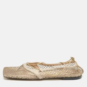 Pre Owned Bottega Veneta Brown Leather and Mesh Strech Ballet Flats Size 40