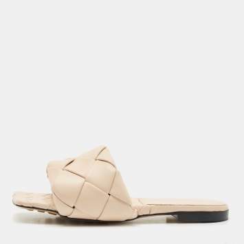 Bottega Veneta Beige Intrecciato Leather Lido Flat Slides Size 38
