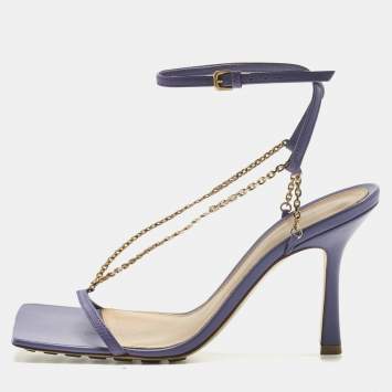 Pre Owned Bottega Veneta Purple Leather Chain Stretch Ankle Strap Sandals Size 37.5