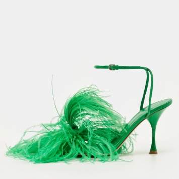 Pre Owned Bottega Veneta Dot Size 39 Green Fur and Leather Ankle Strap Sandals