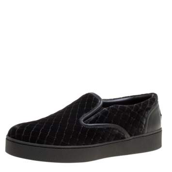 Pre Owned Bottega Veneta Black Quilted Velvet Dodger Intrecciato Slip On Sneakers Size 36
