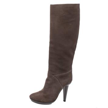 Pre Owned Bottega Veneta Grey Suede Mid Calf Boots Size 38.5