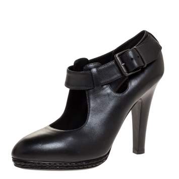 Pre Owned Bottega Veneta Black Leather Braided Platform Ankle Strap Pumps Size 38