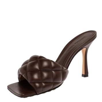 Pre Owned Bottega Veneta Brown Leather Padded Slide Sandals Size 37