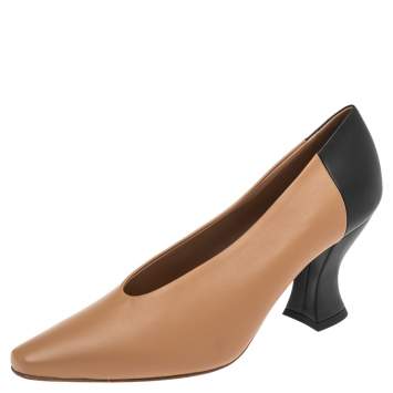 Pre Owned Bottega Veneta Beige/Black  Leather Almond Toe Pumps Size 39