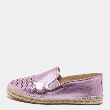 مملوكة مسبقًا Bottega Veneta Metallic Purple Intrecciato Leather Espadrille Flats Size 36