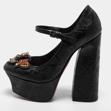 Pre Owned Bottega Veneta Black Leather Limited Edition 162/500 Butterfly Mary Jane Platform Pumps Size 37.5