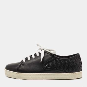 Pre Owned Bottega Veneta Black Intrecciato Leather Low Top Sneakers Size 36