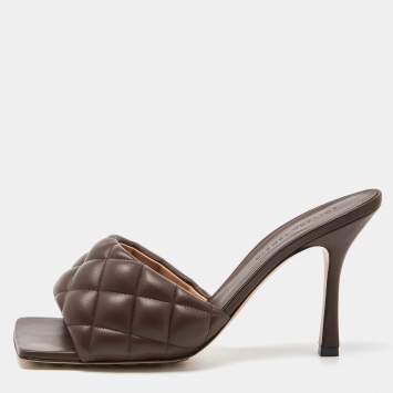 Pre Owned Bottega Veneta Brown Quilted Leather Slides Size 40