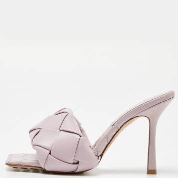 Pre Owned Bottega Veneta Lilac Intrecciato Leather Lido Slide Sandals Size 38