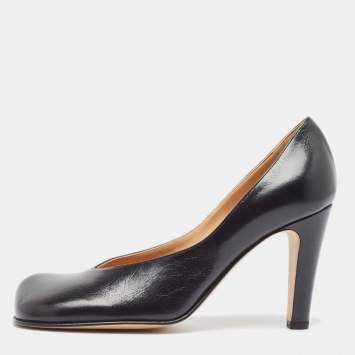Pre Owned Bottega Veneta Black Leather Square Toe Pumps Size 37