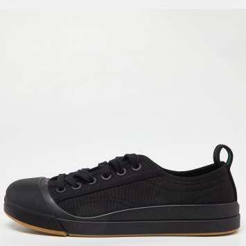 Pre Owned Bottega Veneta Black Canvas and Leather Vulcan Low Top Sneakers Size 38.5