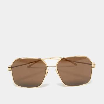 Pre Owned Bottega Veneta Black/Gold Tone BV1047S Square Sunglasses