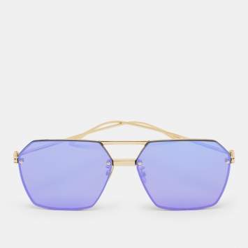 Pre Owned Bottega Veneta Blue  Gold Tone BV1045S Sunglasses