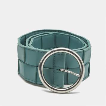 Bottega Veneta Blue Maxi Intrecciato Leather Wide Waist Belt 80 CM