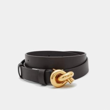 Pre Owned Bottega Veneta Brown Leather Knot Buckle Belt 85 CM