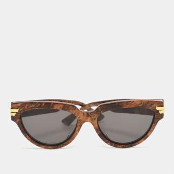 Pre Owned Bottega Veneta Black/Brown Acetate BV1035S-006 Cat-Eye Sunglasses