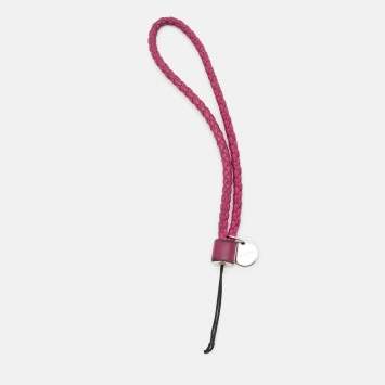 Pre Owned Bottega Veneta Phone Strap Purple Intrecciato Leather 