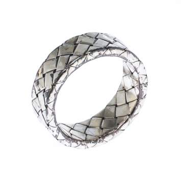 Pre Owned Bottega Veneta Intrecciato Woven Silver Band Ring Size 56