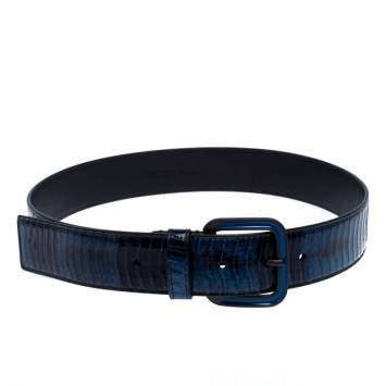 Pre Owned Bottega Veneta Blue/Black Python Buckle Belt 75CM