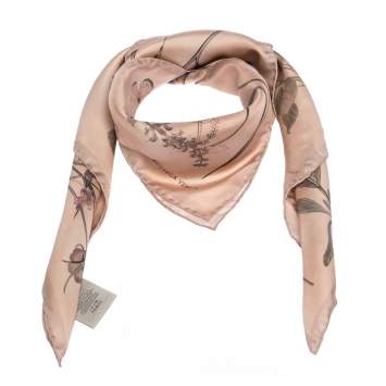 Pre Owned Bottega Veneta Pale Pink Botanic Silk Square Scarf