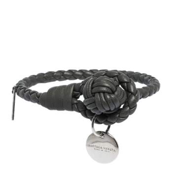 Pre Owned Bottega Veneta Grey Intrecciato Nappa Leather Knot Bracelet S