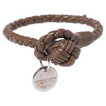 Pre Owned Bottega Veneta Brown Intrecciato Nappa Leather Toggle Bracelet S