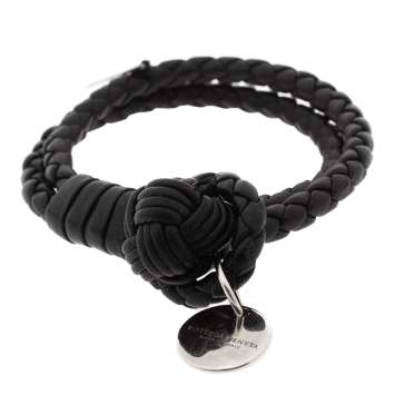 Pre Owned Bottega Veneta Black Intrecciato Nappa Leather Double Strand Bracelet S