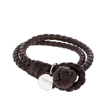Pre Owned Bottega Veneta Intrecciato Nappa Brown Leather Double Strand Bracelet
