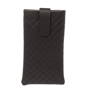 Pre Owned Bottega Veneta Brown Intrecciato Leather Sunglasses Case 