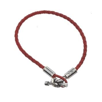 Pre Owned Bottega Veneta Red Intrecciato Leather Silver Knot Bracelet S