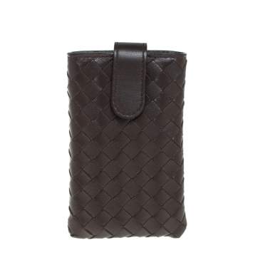 Pre Owned Bottega Veneta Brown Intrecciato Leather Phone Case