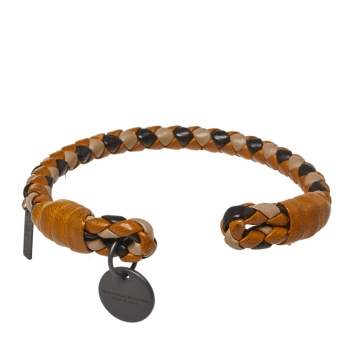 Pre Owned Bottega Veneta Multicolor Intrecciato Nappa Leather Open Cuff Bracelet S