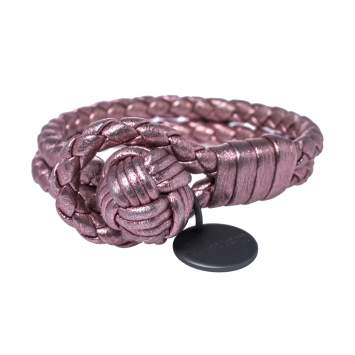 Pre Owned Bottega Veneta Metallic Pink Intrecciato Leather Double Row Knot Bracelet XS