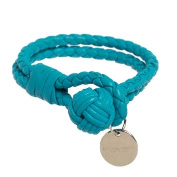 Pre Owned Bottega Veneta Blue Intrecciato Nappa Leather Knot Bracelet S
