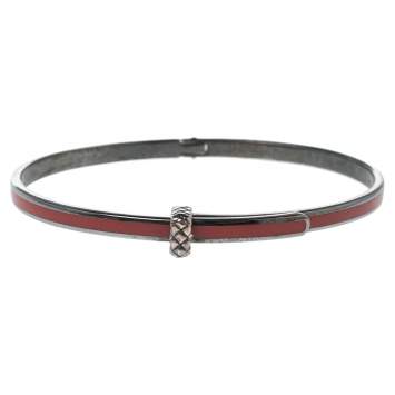 Pre Owned Bottega Veneta Sterling Silver Red Enamel Cuff Bracelet S