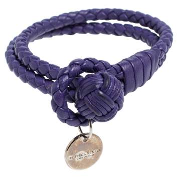 Pre Owned Bottega Veneta Intrecciato Purple Leather Loop Bracelet