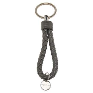 Pre Owned Bottega Veneta Grey Intrecciato Leather Key Chain