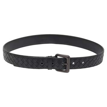 Pre Owned Bottega Veneta Black Intrecciato Leather Belt 85Cm