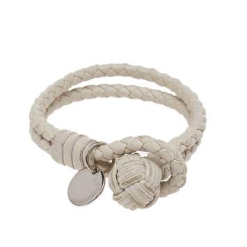 Pre Owned Bottega Veneta White Intrecciato Leather Double Strand Knot Bracelet